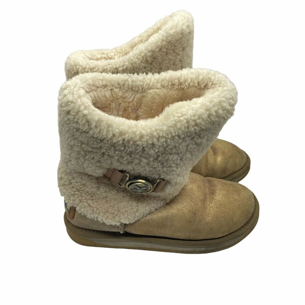 Snow Boot Australia Luxe Collective Tan Shearling Fold Over Size 6 Cozy Winter